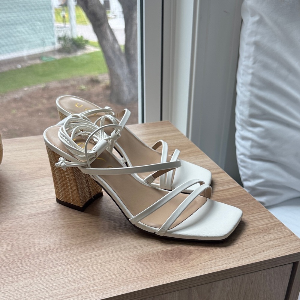 White Strappy Block Heel Sandals